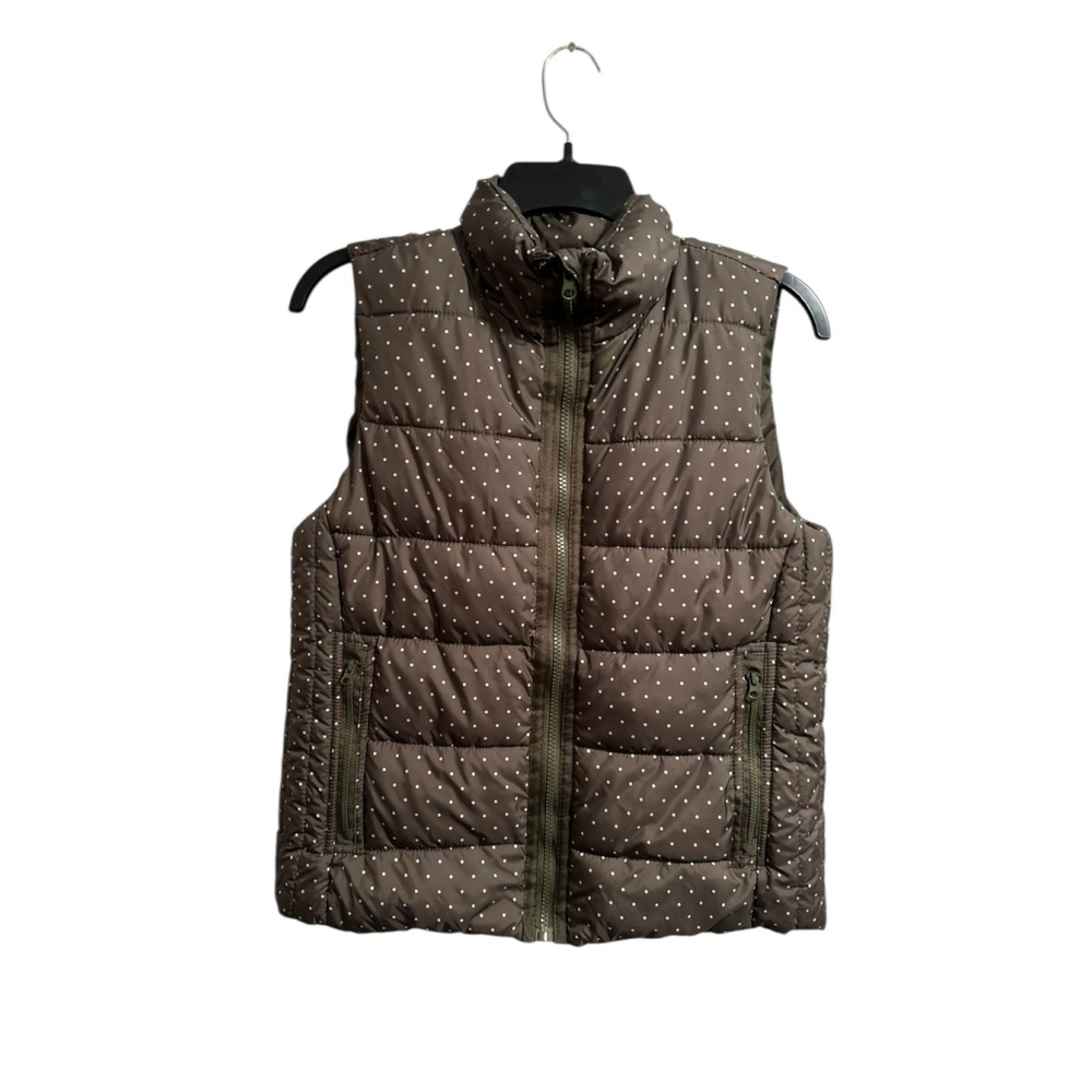Laura Ashley Polka Dot Puffer Vest Womens Small Olive Green Full Zip Pockets - Picture 14 of 16